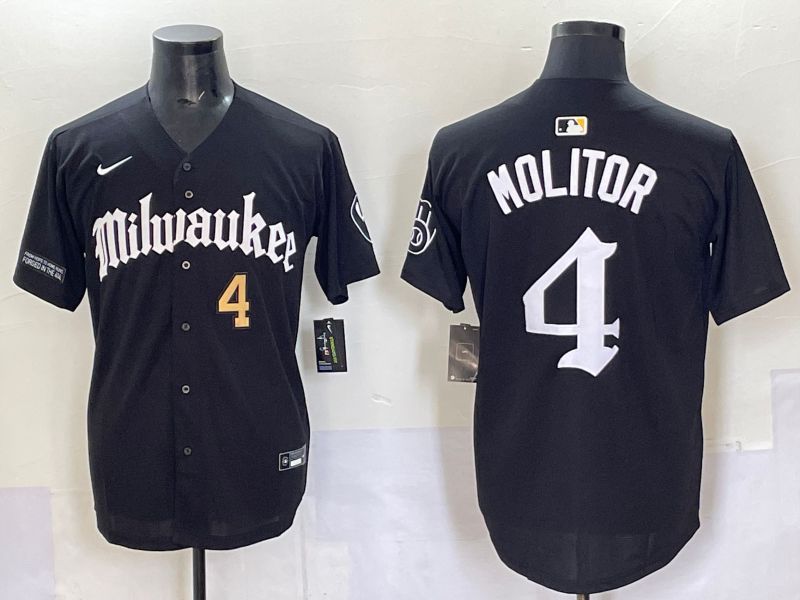 Men 2025 Milwaukee Brewers #4 Molitor Black Five generations Joint Name Nike MLB Jersey style 11->milwaukee brewers->MLB Jersey